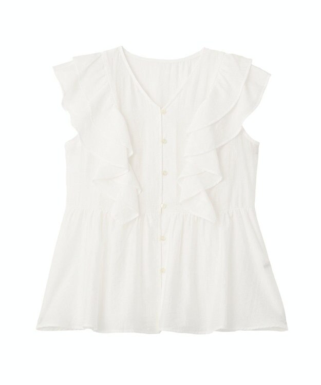 Green Parks フリルノースリーブブラウス White