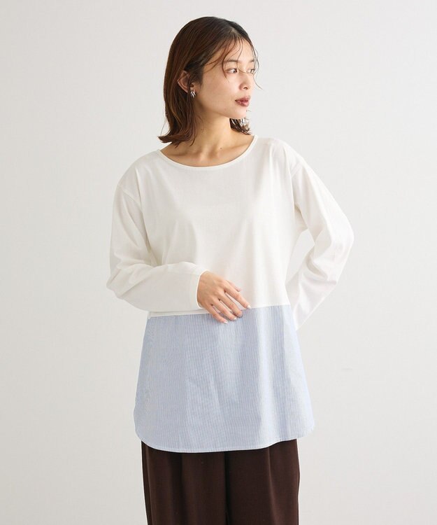 Green Parks 裾ドッキングホワイトインナー Stripe White