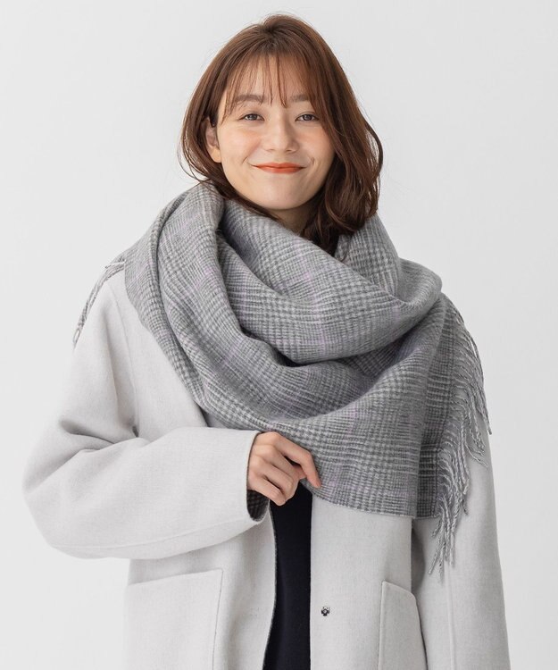 自由区 ウールカシミヤリバーシブル ストール ライトグレー系