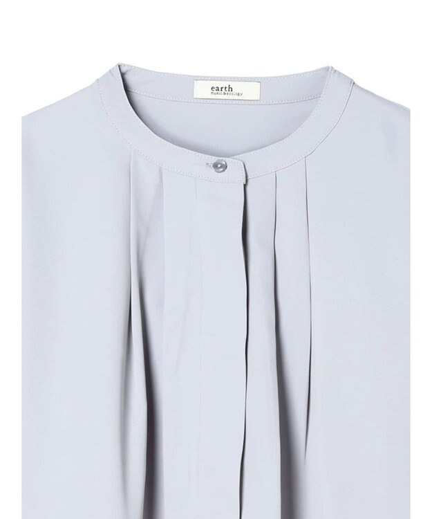 earth music&ecology ノーカラーフロントタックブラウス Light Gray