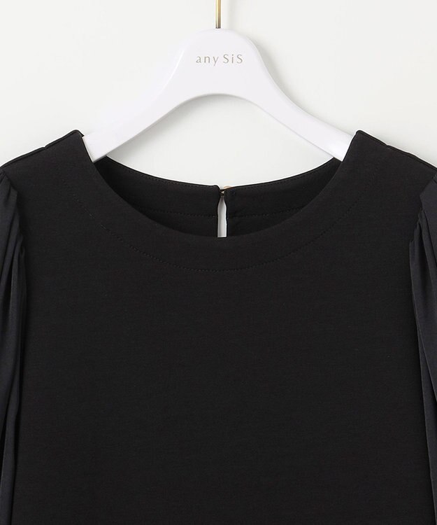 ANY SIS 【洗える】サテンコンビダンボール ワンピース ブラック