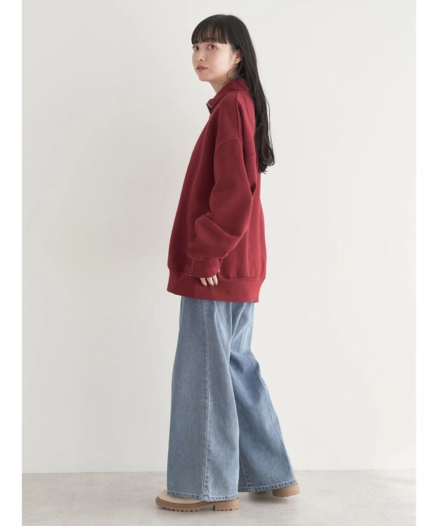 earth music&ecology ハーフジップロゴチュニック Burgundy