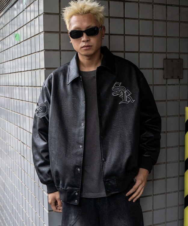 WEGO エコレザーグラフィックジャケット ブラック