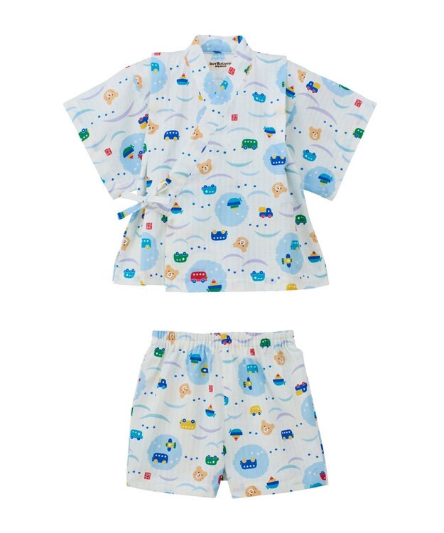 MIKI HOUSE HOT BISCUITS 【80-120cm】総柄 甚平スーツ ブルー