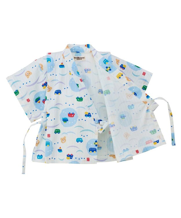 MIKI HOUSE HOT BISCUITS 【80-120cm】総柄 甚平スーツ ブルー