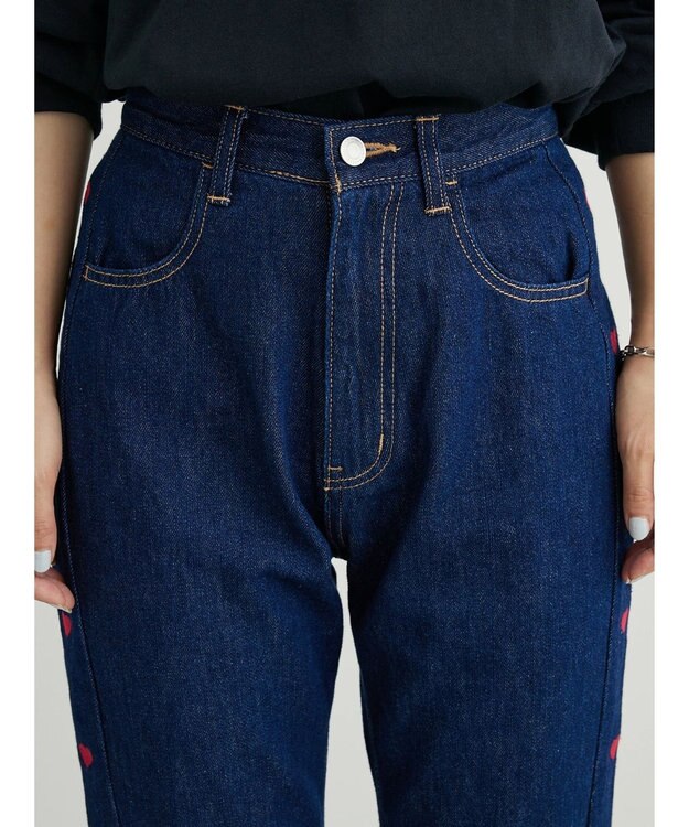 Green Parks ・Ｄｏｕｂｌｅ　Ｆｌａｇｓ　ハート刺繍フレアデニム Indigo