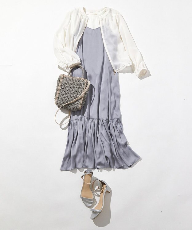 ANY SIS 【貴島明日香さんコラボ・3点セット】メッシュ ニット×キャミ ワンピース ライトブルー