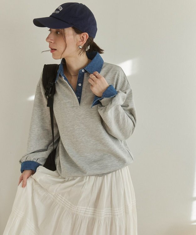 WEGO 【ANGIE VINTAGE】デニム襟スウェット ライトグレー