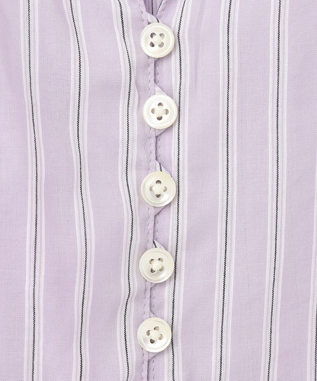 J.PRESS LADIES 【洗える】綿キュプラコードストライプ キーネック ブラウス ふじ色系1