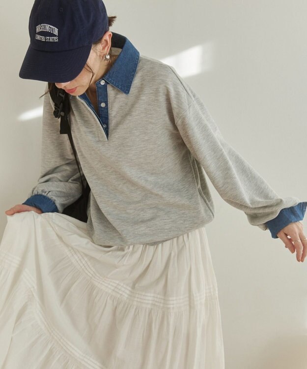 WEGO 【ANGIE VINTAGE】デニム襟スウェット ライトグレー