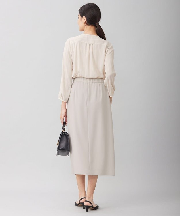 自由区 【洗える】バックサテンアムンゼンストライプ ブラウス ベージュ×オフストライプ