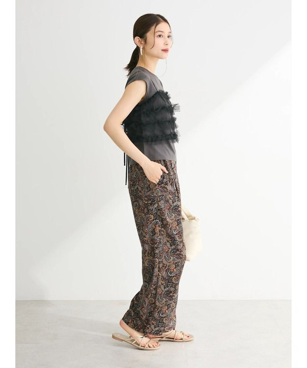 Green Parks ・ｓｗｉｎｇ　ｂｙ　ＳＥＴ２点チュールビスチェ＆フレンチＴ Charcoal Gray