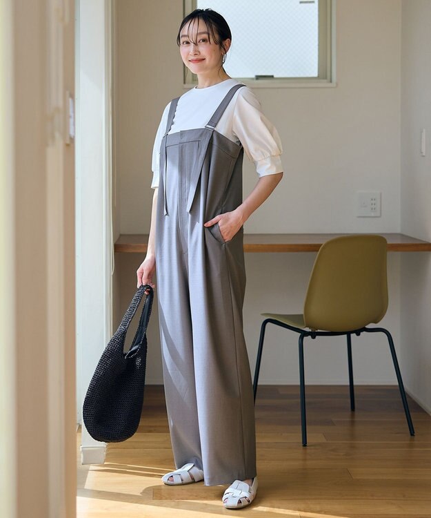 ANY イージーケアライトストレッチサロペット グレー