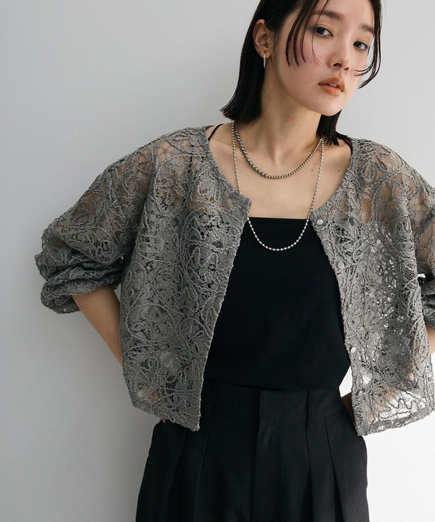 Green Parks ・ＥＬＥＮＣＡＲＥ　ＤＵＥ　２ｗａｙコードレースカーデ Charcoal Gray