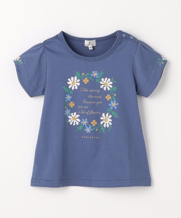 組曲 KIDS 【90-100㎝】 フラワーリースTeeシャツ ブルー
