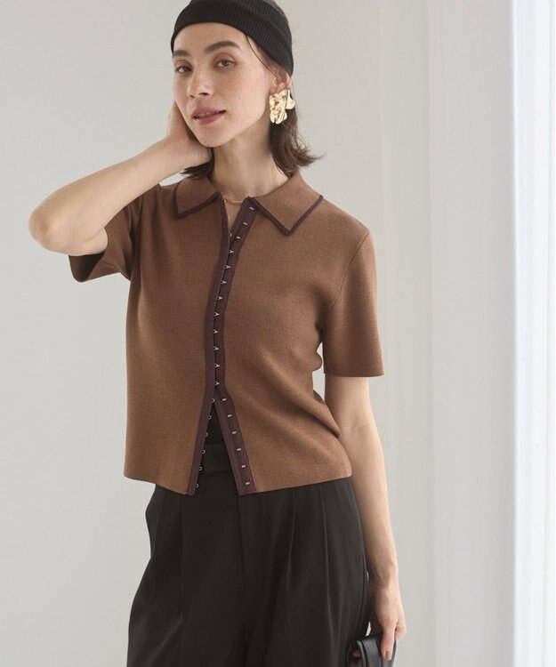 WEGO 【ANGIE VINTAGE/サマーニット】フロントホックポロニット ブラウン