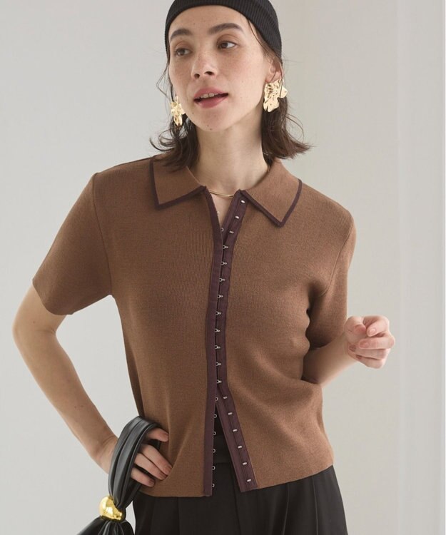 WEGO 【ANGIE VINTAGE/サマーニット】フロントホックポロニット ブラウン