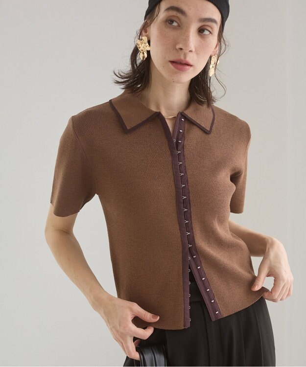 WEGO 【ANGIE VINTAGE/サマーニット】フロントホックポロニット ブラウン