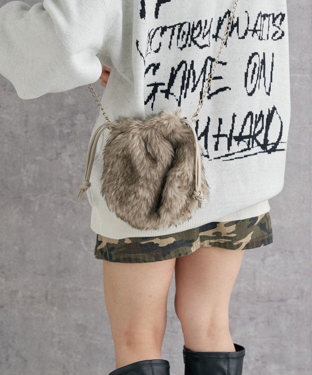 WEGO ファー巾着チェーンショルダー グレーその他