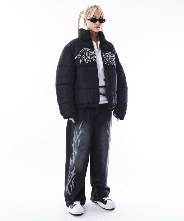 WEGO 【ユニセックス着用ITEM/MLサイズ展開】パファーグラフィックブルゾン ブラック