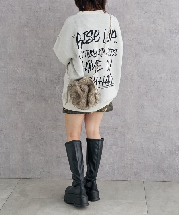 WEGO ファー巾着チェーンショルダー グレーその他