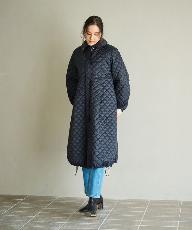 #Newans 【セレモニーにも】〈亀恭子さんコラボ〉キルティングロングコート ネイビー