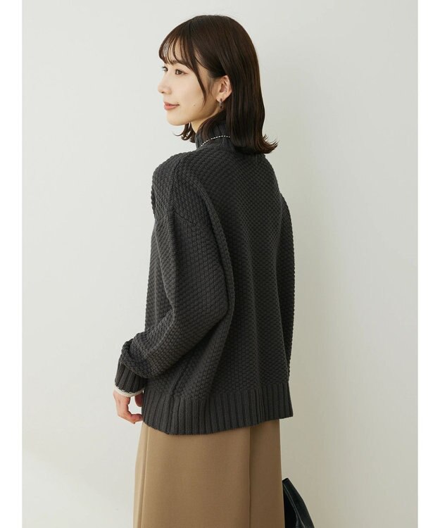 Green Parks 袖ラインカノコ編みニットプルオーバー Dark Gray