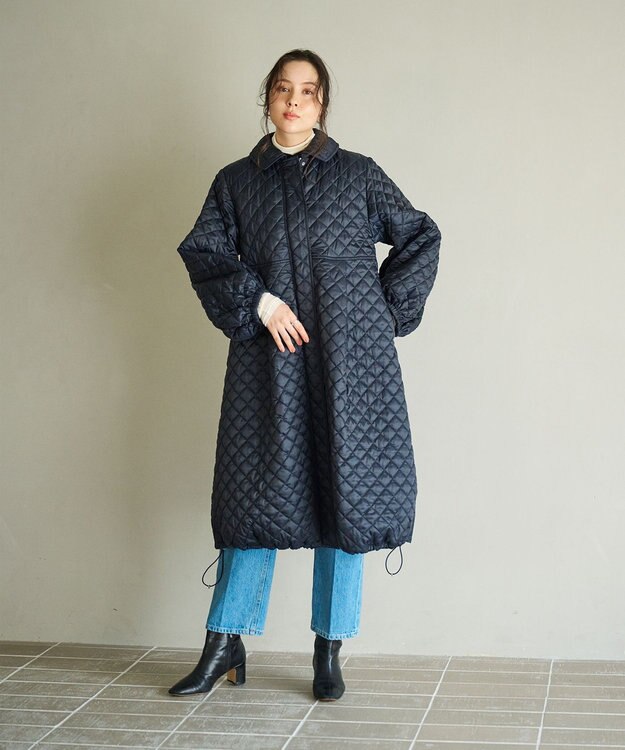 #Newans 【セレモニーにも】〈亀恭子さんコラボ〉キルティングロングコート ネイビー