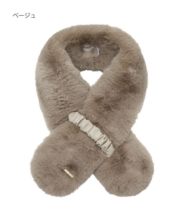 MOONBAT FURLA フェイクファーくしゅくしゅリボンマフラー ベージュ