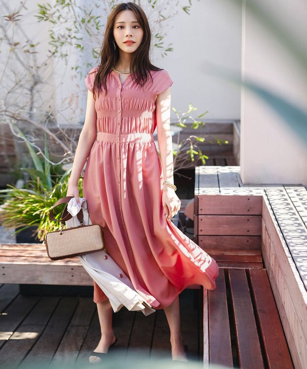 ANY SIS フロントボタンシャーリング ワンピース ピンク