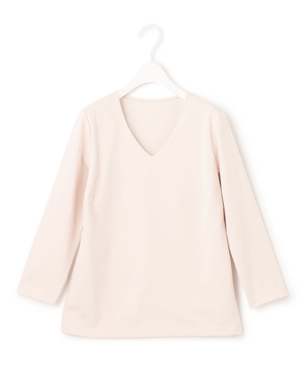 ICB 【洗える】スーペリアジャージー Vネックカットソー ピンクベージュ系