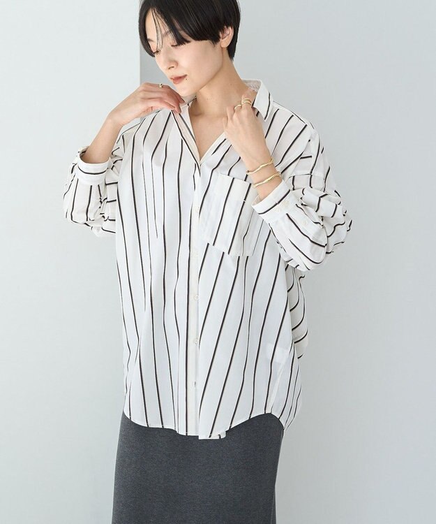 AMERICAN HOLIC ドビーストライプロングシャツ Ivory