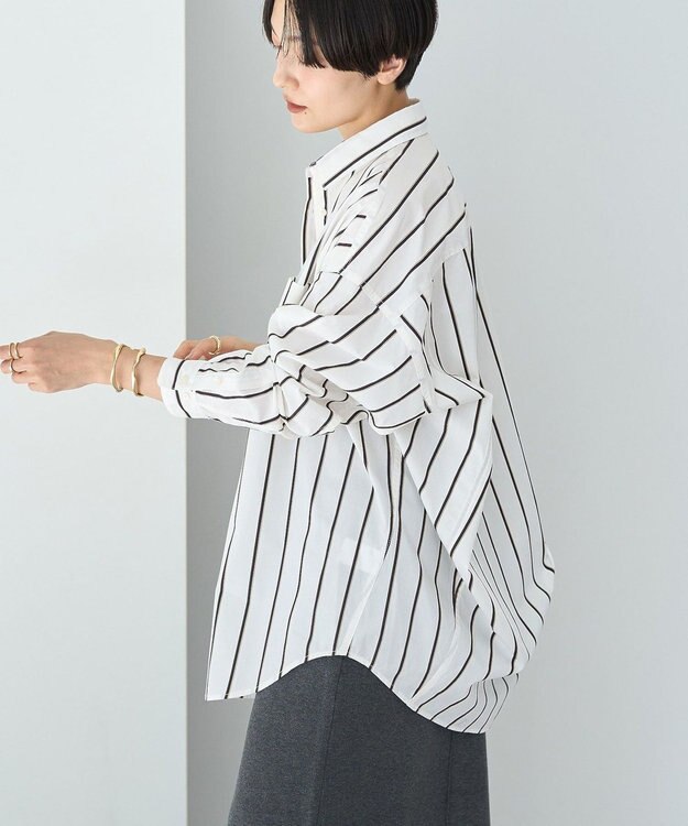 AMERICAN HOLIC ドビーストライプロングシャツ Ivory