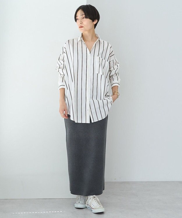 AMERICAN HOLIC ドビーストライプロングシャツ Ivory