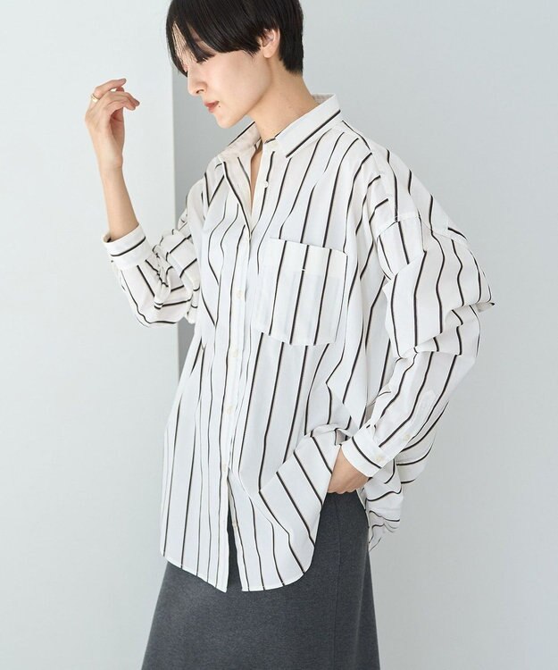 AMERICAN HOLIC ドビーストライプロングシャツ Ivory