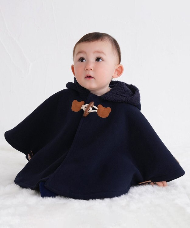 MIKI HOUSE HOT BISCUITS お耳付きボアフリース ダッフルマントギフトセット【BOX付き】 紺