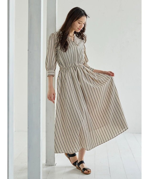 Green Parks ・ＥＬＥＮＣＡＲＥ　ＤＵＥ　ドビーストライプワンピ Beige