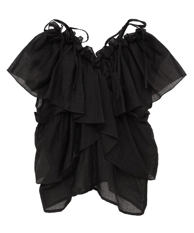 Green Parks マルチＷＡＹオフショルフリルブラウス Black