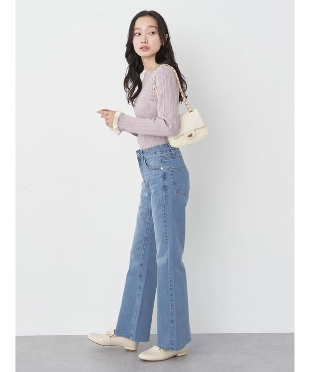 earth music&ecology 配色フリルニットプルオーバー Pink Beige