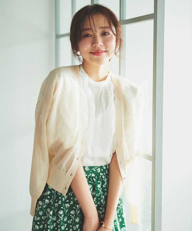 Feroux 【洗える】Vネックシアー カーデ ベージュ系