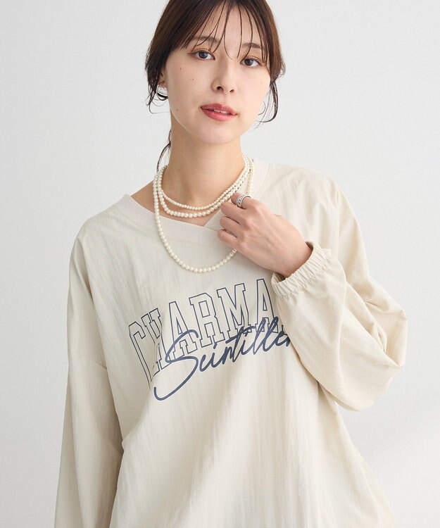 Green Parks ナイロンロゴＶネックプルオーバー Light Khaki