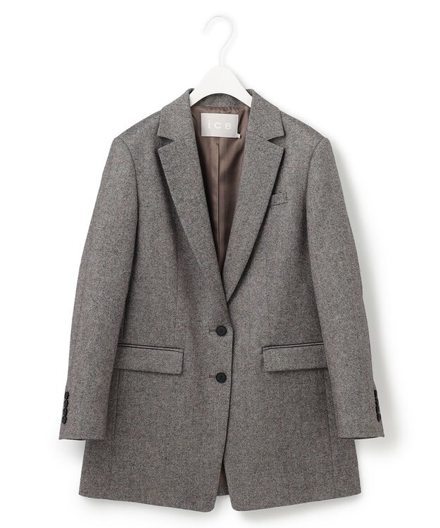 ICB L シックツイード テーラードジャケット ブラウンミックス系