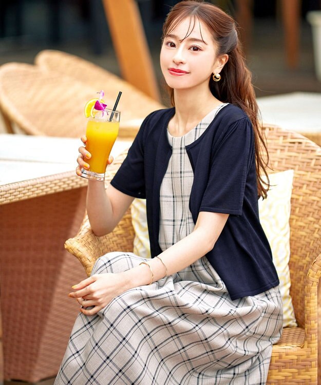 Tiaclasse L 【新色追加・洗える・UVケア・接触冷感】サマーニット半袖カーディガン ネイビー