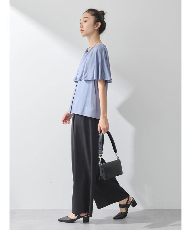 earth music&ecology ケープカラーブラウス Grayish Blue