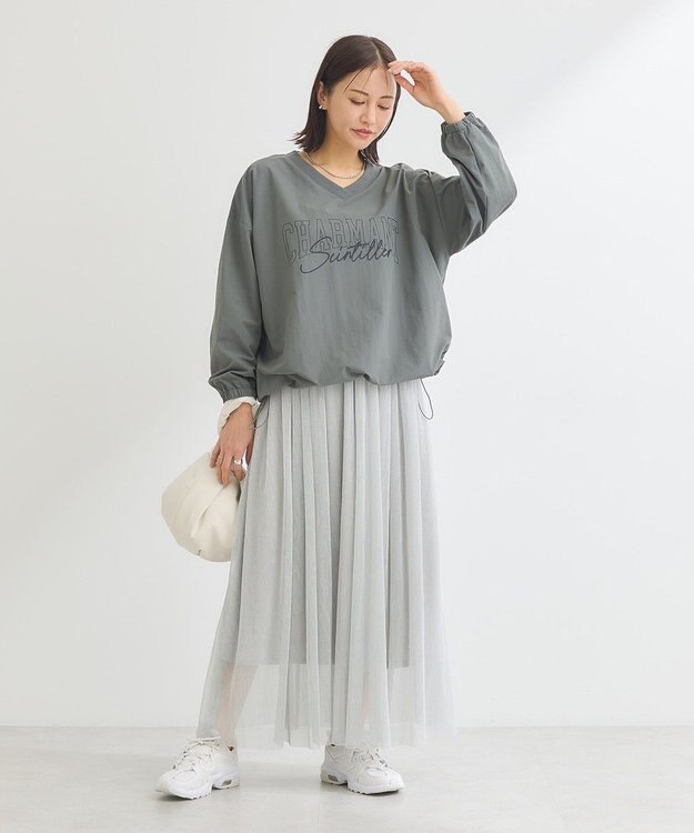 Green Parks ナイロンロゴＶネックプルオーバー Light Gray