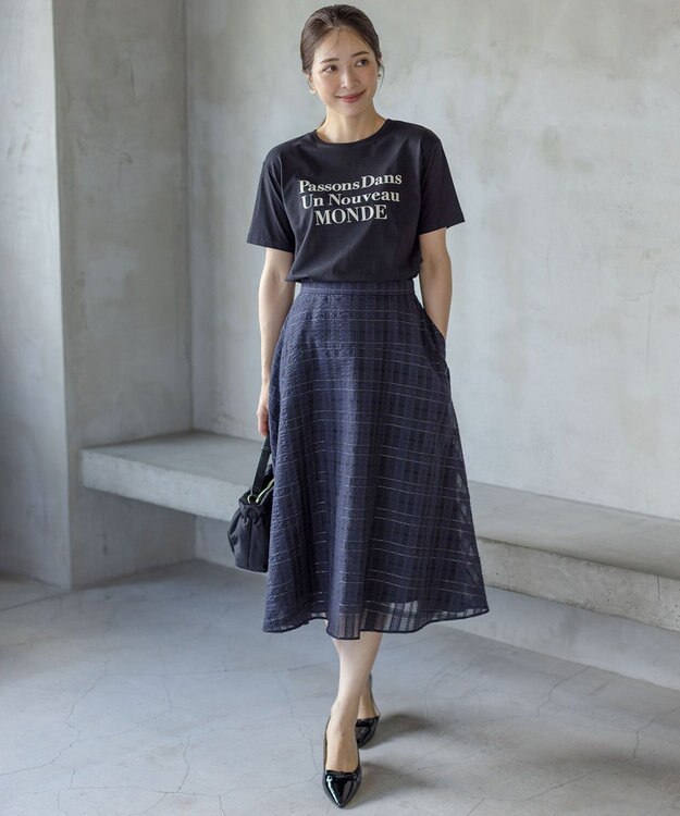 組曲 S 【綿100％】フロッキープリント Ｔシャツ ブラック系