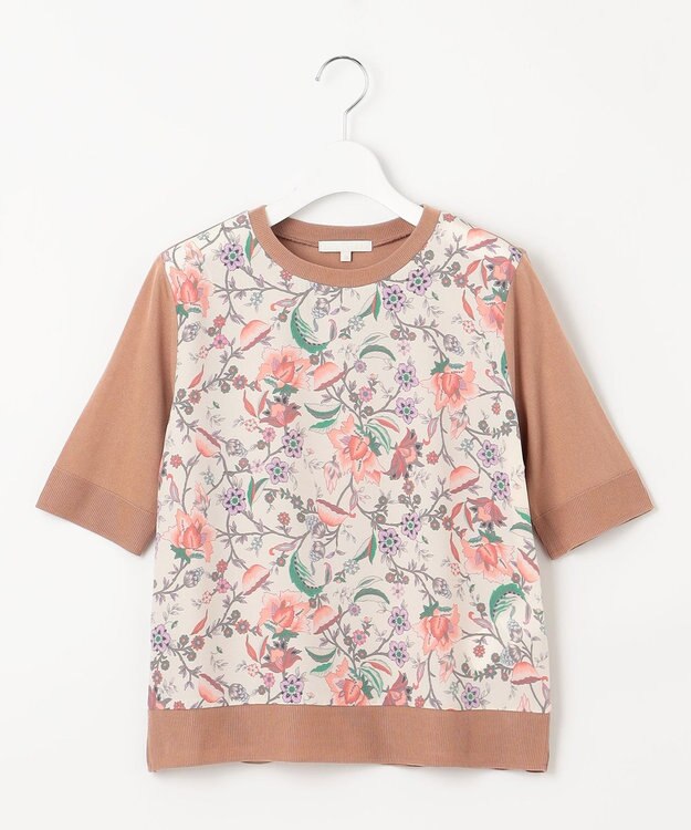 自由区 L 【アンサンブル対応・洗える】マラケシュフラワープリント半袖 ニットプルオーバー マルチ