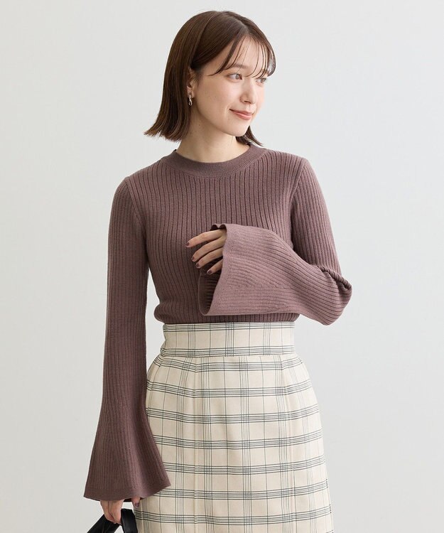 Green Parks ・ｓｗｉｎｇ　ｂｙ　ベルスリーブクルーリブニット Mocha