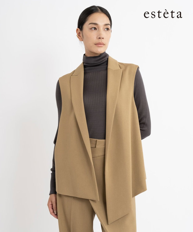 23区 【エステータ】ウールギャバジン アシンメトリーデザイン ジレ ベージュ系