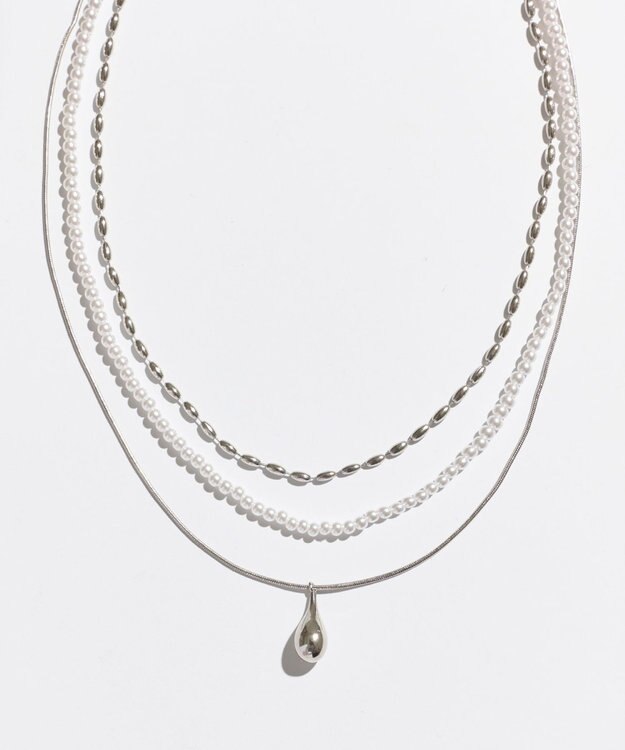 Phoebe パール×ドロップメタル3連ネックレス　シルバー シルバー